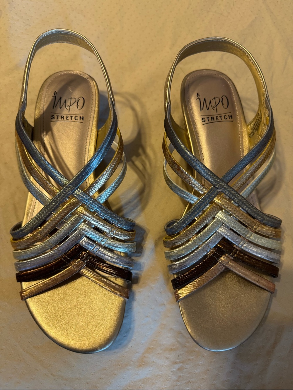 Impo Stretch Women's Metallic Multi-Strap Slingback Sandals - Gold, Silver, Bron